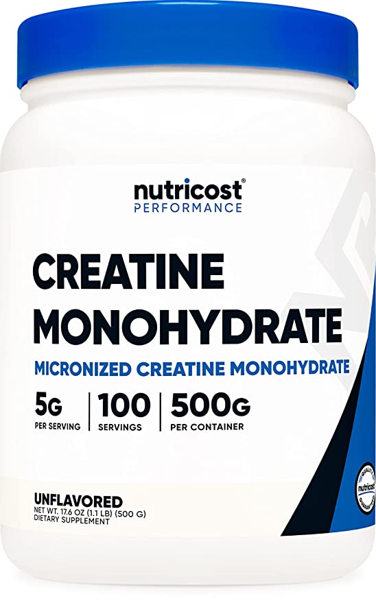  Nutricost Creatine Monohydrate Micronized Powder 500G, 5000mg Per Serv (5g) - Micronized Creatine Monohydrate, 100 Servings  - 632963050886