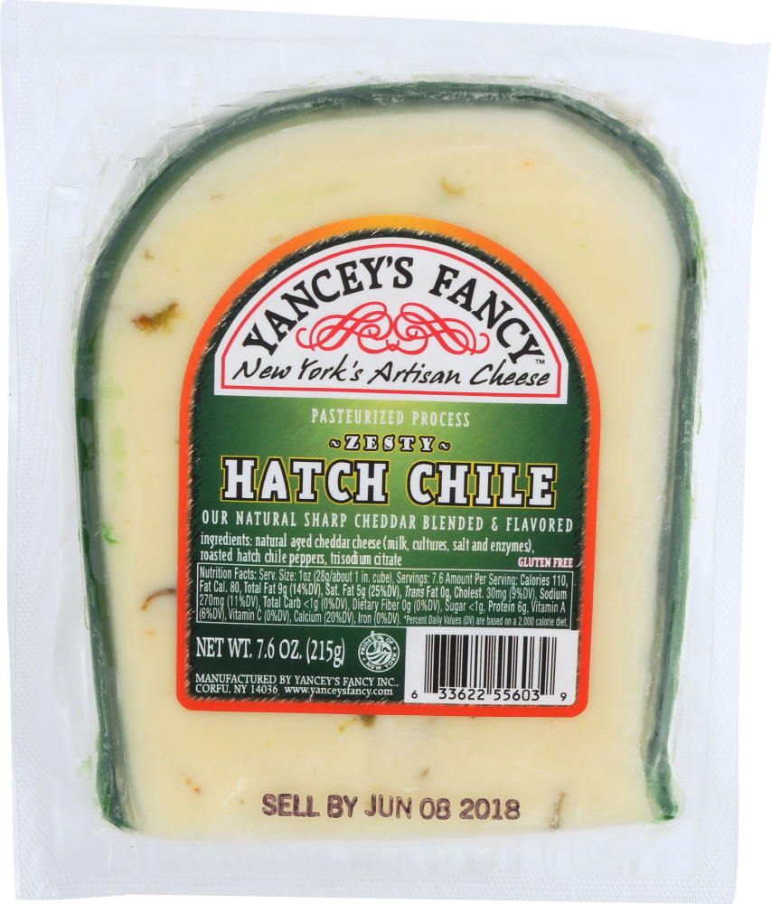 YANCEY’S FANCY: Zesty Hot Chile Sharp Cheddar Cheese, 7.6 oz - 0633622556039
