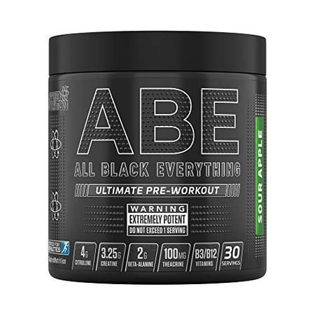 ABE All Black Everything Pre Workout Energy, Increase Physical Performance with Citrulline, Creatine, Beta Alanine, Caffeine Vitamin B Complex (Sour Apple, 315g) - 634158661693