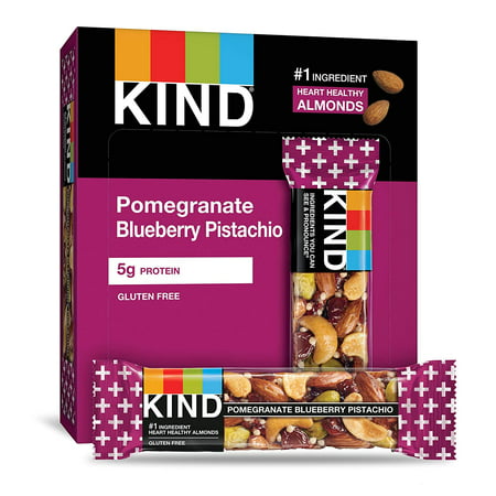 KIND Bars, Pomegranate Blueberry Pistashio + Antioxidants, Gluten Free, Low Sugar, 1.4oz, 12 Count - 634339940753