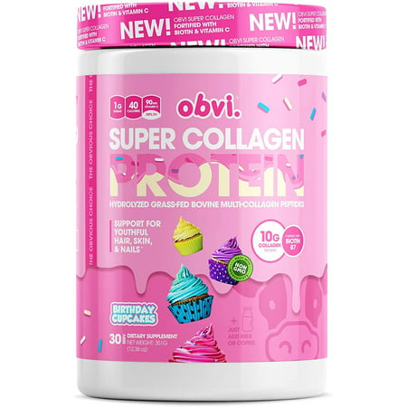Obvi Collagen Peptides Protein Powder Keto Gluten and Dairy Free Hydrolyzed Grass-Fed Bovine Collagen Peptides Supports Gut Health Healthy Hair Skin Nails (Birthday Cupcakes 14 Oz) - 635721986618