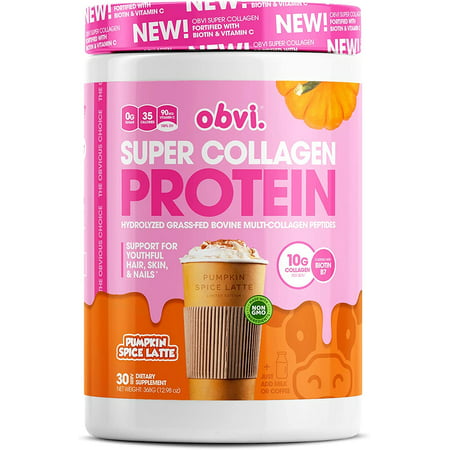Obvi Collagen Peptides Protein Powder Keto Gluten and Dairy Free Hydrolyzed Grass-Fed Bovine Collagen Peptides Supports Gut Health Healthy Hair Skin Nails (Pumpkin Spice Latte 14 Oz) - 635721986656