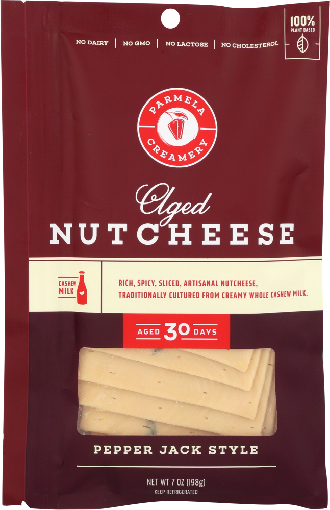 PARMELA CREAMERY: Aged Nutcheese Pepper Jack Style Sliced, 7 oz - 0636431706619