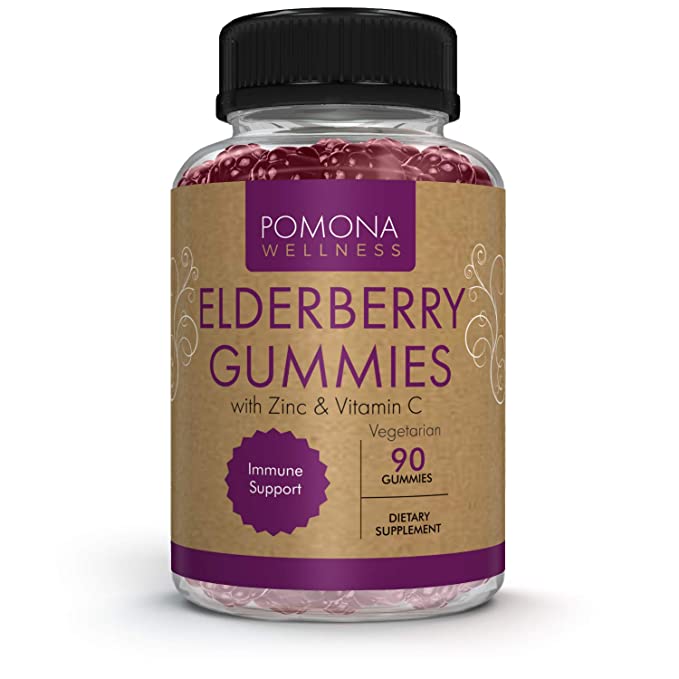  Pomona Wellness Elederberry Gummies with Zinc and Vitamin C for Immune Support 3-1 Chewable Black Ederberry Gummy Supplement for Kids and Adults, Non-GMO, Vegan, 90 Gummies  - 636601398453
