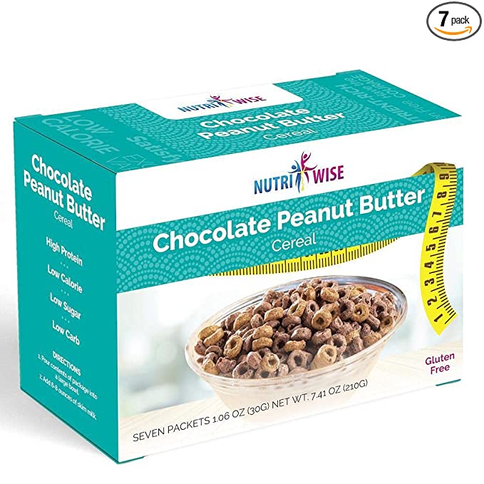 NutriWise - Chocolate Peanut Butter Cereal | 7/Box Healthy Delicious Breakfast | Gluten Free, High Protein, Low Carb, Low Sugar, Low Calorie - 636665063106