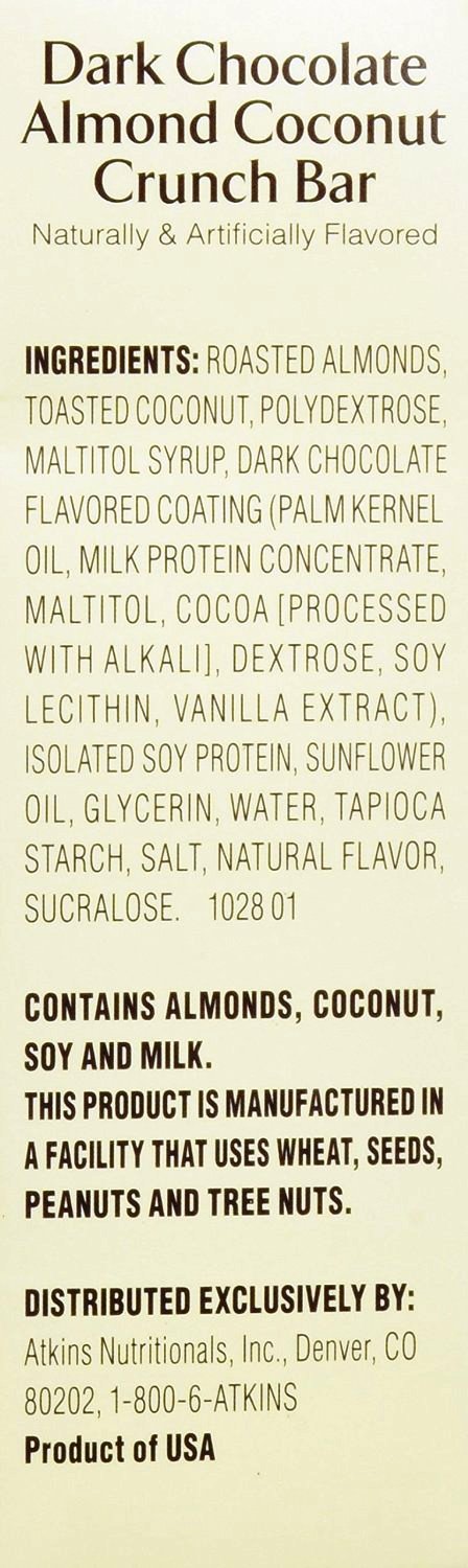 ATKINS: Snack Bar Dark Chocolate Almond Coconut Crunch (5×1.4oz bars), 7 oz - 0637480025409