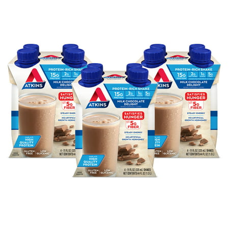 Atkins Gluten Free Protein-Rich Shake, Milk Chocolate Delight, Keto Friendly, 12 Count (Ready to Drink) - 637480063395