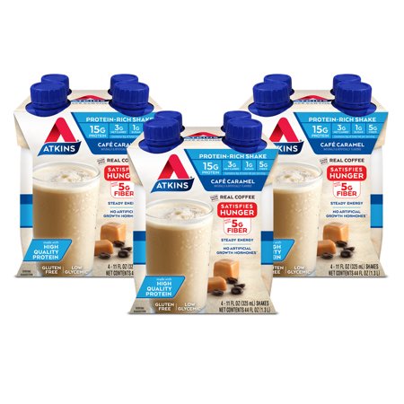 Atkins Iced Coffee Café Caramel Protein-Rich Shake, with Coffee and Protein, Keto-Friendly and Gluten Free (12 Shakes) (B09B7Z7WGG) - 637480065153