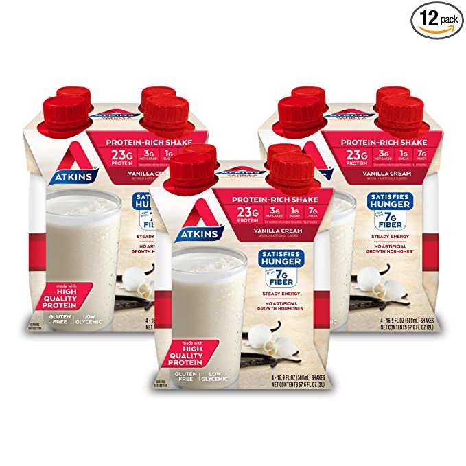  Atkins Meal Size Vanilla Cream Protein-Rich Shake. With Protein. Keto-Friendly and Gluten Free. (12 Shakes), 16.9 Fl Oz  - 637480068420