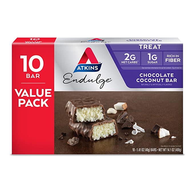  Atkins Endulge Treat Chocolate Coconut Bar. Rich Coconut & Decadent Chocolate. Keto-Friendly. Value Pack (10 Bars)  - 637480071505