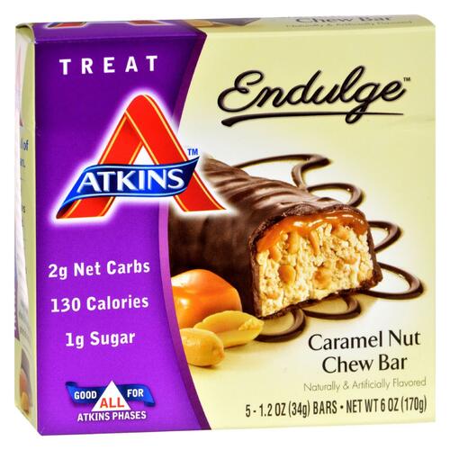 ATKINS: Endulge Caramel Nut Chew Treat Bar 5 bars (1.2 oz each), 6 oz - 0637480075022