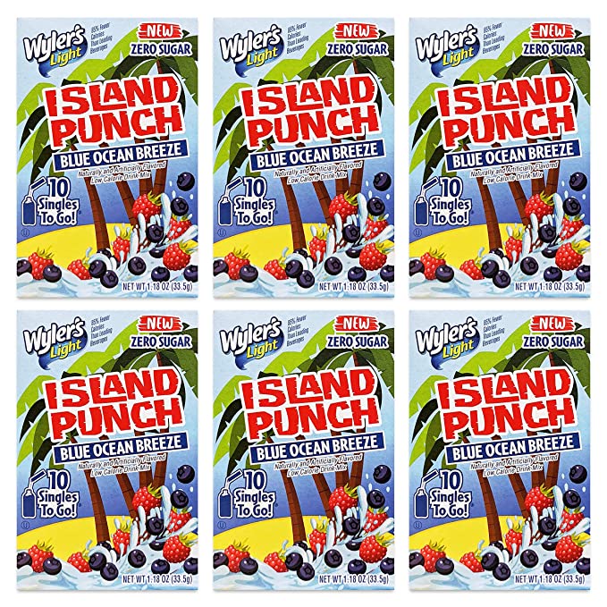  Wyler's Light Island Punch Blue Ocean Breeze Bulk 6 Pack ~ 60 Individual Wyler's Island Punch Drink Mix Singles To Go | Wyler's Light Blue Ocean Punch (Tropical Punch Mix Powder)  - 637740039443