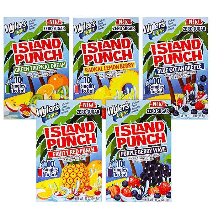  Wyler's Island Punch Drink Mix Variety 5 Pack ~ 50 Wyler's Variety Packets Island Punch | Wyler's Light Singles To Go (Radical Lemon Berry, Fruity Red Punch, Purple Berry Wave And More)  - 637740039474