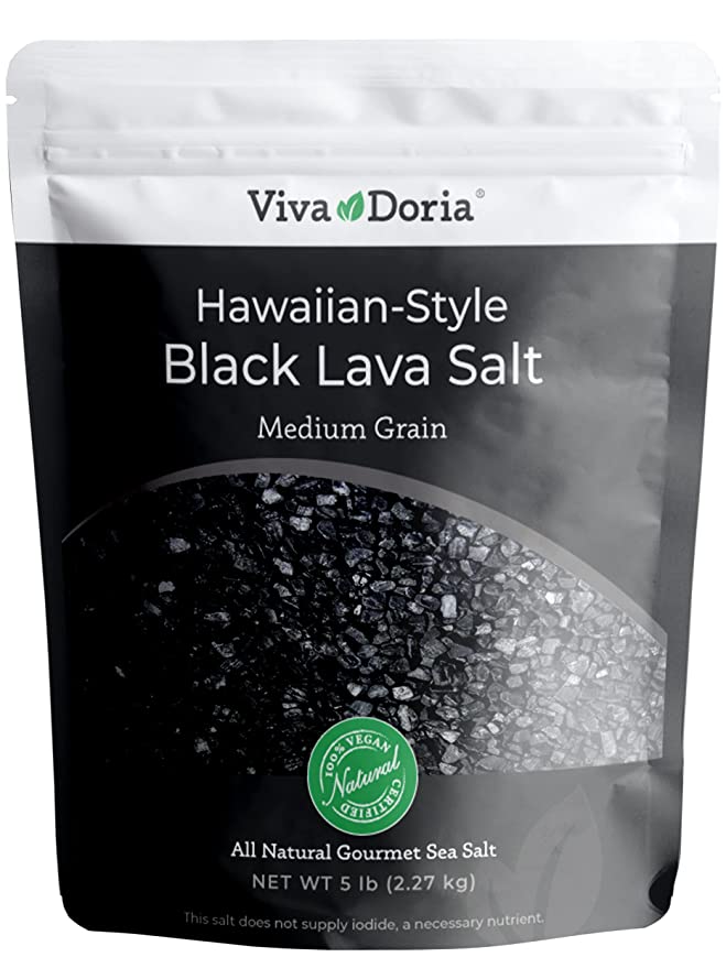 Viva Doria Hawaiian Black Lava Sea Salt, Lava Salt, Medium Grain, 5 lb - 810046840375