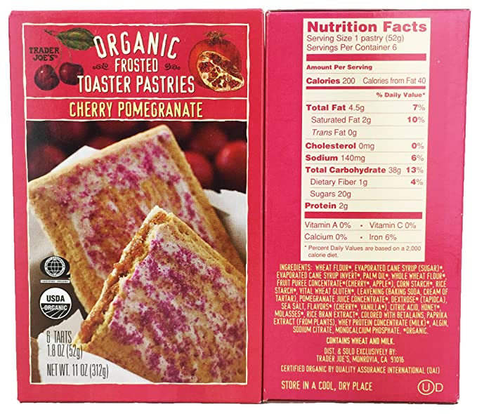 Trader Joes Organic Cherry Pomegranate Frosted Toaster Pastries, 11 Oz (2 packs- 12 tarts total) - 639112317524