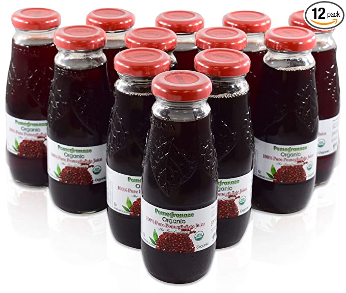 100% Pomegranate Juice - 12 Pack ,6.76Fl Oz - USDA Organic Certified - Glass Bottle - NO SUGAR Added - No Preservatives - Squeezed From Fresh Pomegranates - 640746477119