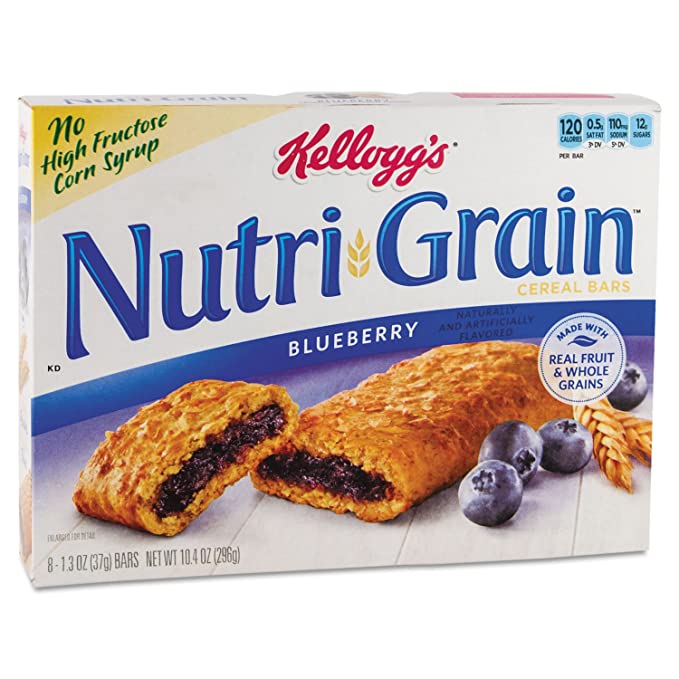 Kellogg's 35745 Nutri-Grain Cereal Bars, Blueberry, Indv Wrapped 1.3oz Bar, 16/Box - 641438424954