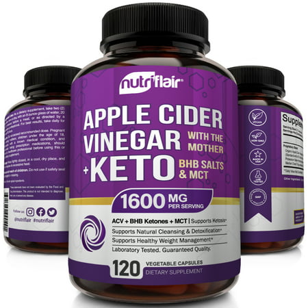 NutriFlair Apple Cider Vinegar Capsules plus Keto BHB Salts and MCT - ACV with the Mother - Fat Burner Weight Loss Supplement 120 Capsules - 641489990491