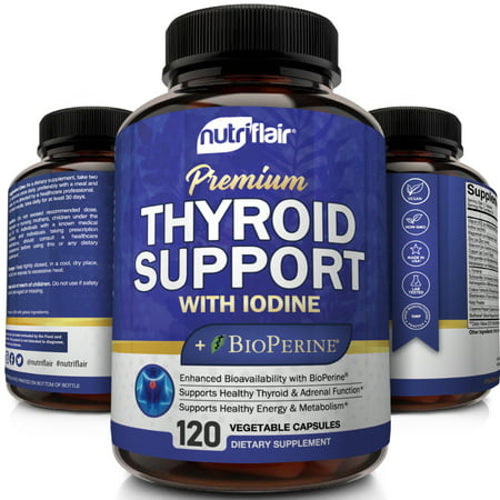 NutriFlair Thyroid Supplement with Iodine for Weight Loss Metabolism Boost 120 Vegetable Capsules - 641489990644