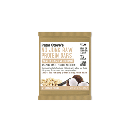 Papa Steve's No Junk Raw Protein Bar, Vanilla Cashew Coconut, 12g Protein, 10 Ct - 641871998050