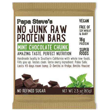 Papa Steve's No Junk Raw Vegan Protein Bars: Non GMO, Gluten Free, 100% Natural, Hand-Made Weekly - Mint Chocolate Chunk (Pack of 10) - 641871998067