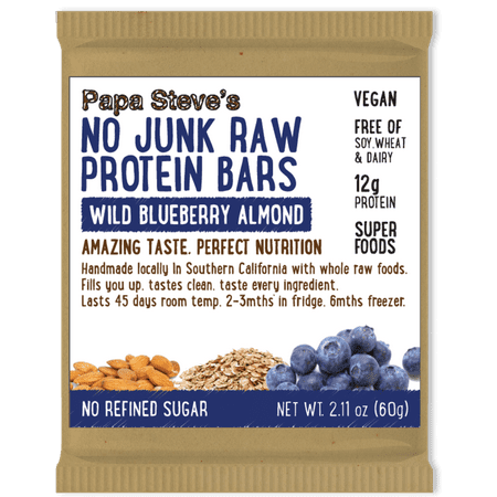 Papa Steve's No Junk Raw Vegan Protein Bars: Non GMO, Gluten Free, 100% Natural, Hand-Made Weekly - Wild Blueberry Almond (Pack of 10) - 641871998074