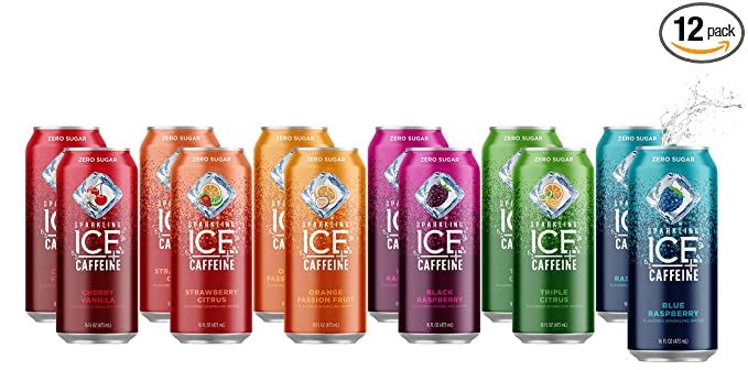  Sparkling ICE +Caffeine Sparkling Water | All Flavor Variety Pack (Sampler) - 16 fl oz Cans, Naturally Flavored Sparkling Water with Antioxidants & Vitamins | Pack Of 12  - 642709100171