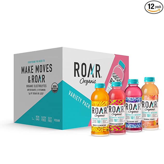  Roar Organic Electrolyte Infusions - USDA Organic - 4-Flavor Variety Pack - with Antioxidants, B Vitamins, Low-Calorie, Low-Sugar, Low-Carb, Coconut Water Infused Beverage 18 Fl Oz (Pack of 12)  - 642709100195