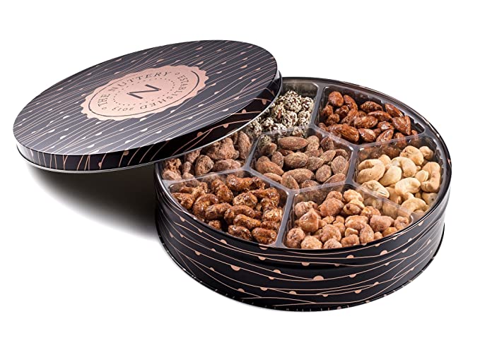  Premium Quality 7 Section Nuts Gift Tin Includes Gourmet Healthy Food Snacks Of Fresh Dry Roasted Salted and Sweet Mixed Nuts Perfect Holiday and Corporate Basket  - 643019987537