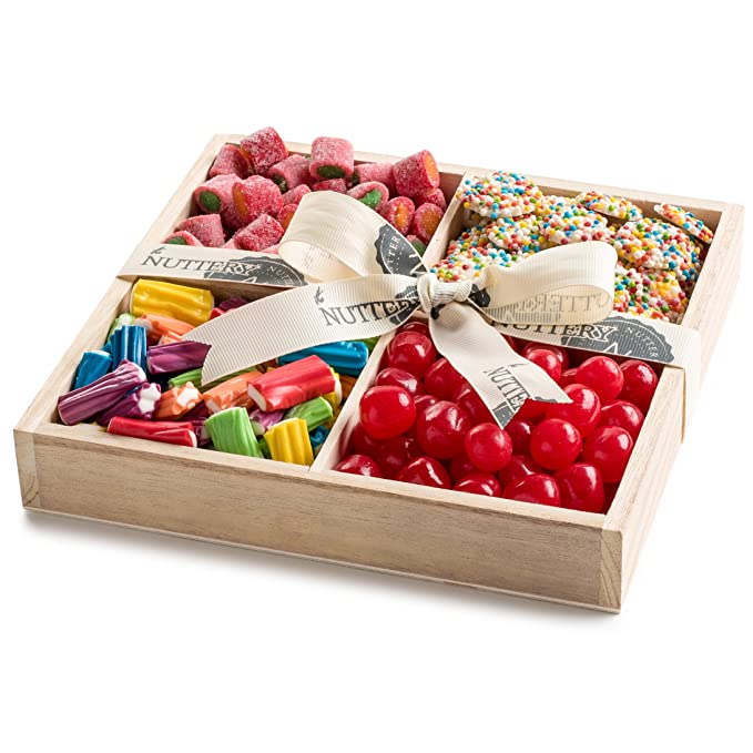 The Nuttery 4-Sectional Wooden Gift Tray with Assorted Candy and Sweets  - 643019987643