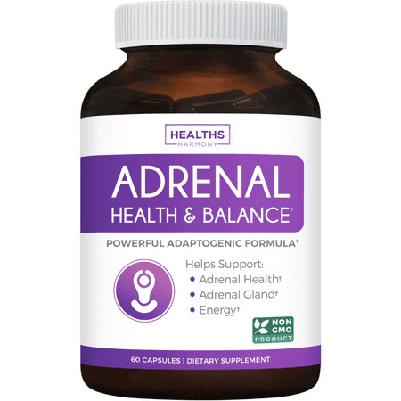 Healths Harmony Adrenal Support Supplement (NON-GMO) Adrenal Health with L-Tyrosine and Ashwagandha - Helps Maintain Balanced Cortisol Levels - Helps Stress Relief - 60 Capsules - 643517992217