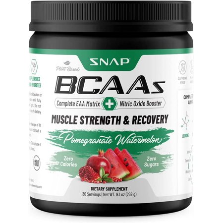 Snap Supplements BCAA Powder - Muscle Growth Performance & Recovery Pomegranate Watermelon - 30 Servings - 643530161027
