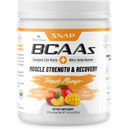 Snap Supplements BCAA Powder Peach Mango - Muscle Growth Performance & Recovery - 30 Servings - 643530161034