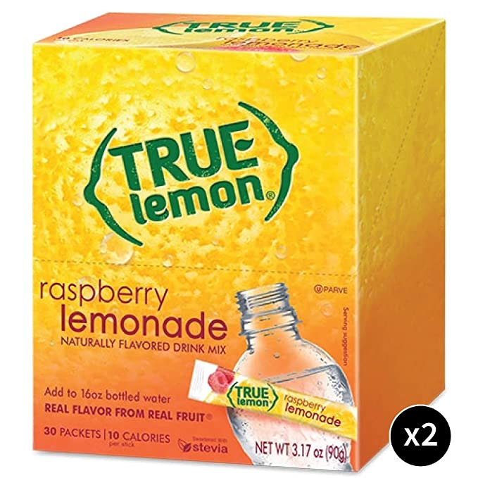  Daily Essentials True Lemon Lemonade Drink Mix 2 Bulk Boxes - 30ct Each (60 stick packets total) (True Lemon Raspberry Lemonade, 60 Packets)  - 643950966530