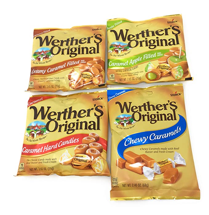  Werthers Bundle (4 Items) Variety Pack (Original Hard Candies/Chewy Caramels/Creamy Caramel Filled/Caramel Apple Filled)  - 644135172135