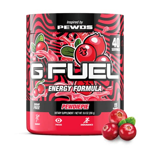 G Fuel Lingonberry Energy Powder inspired by PewDiePie – 9.8 oz Tub (40 Servings) – Natural Energy Drink Powder, Energy and Focus Supplement - 644216179084