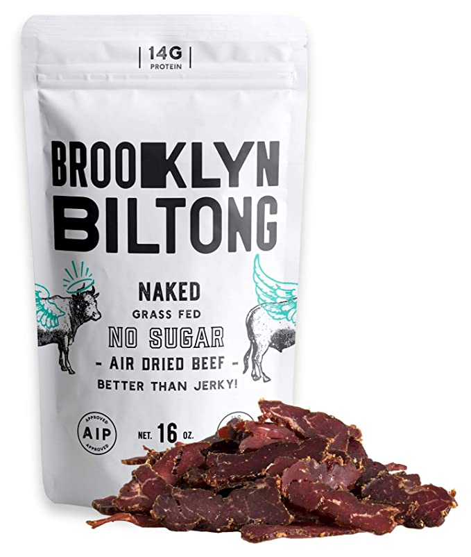  Brooklyn Biltong - CARNIVORE Snack, Air Dried Grass Fed Beef, South African Beef Jerky - AIP Approved, Paleo, Keto, Gluten Free, Only Salt, Water, and Vinegar, Made in USA - 16 oz. Bag  - 644216412297