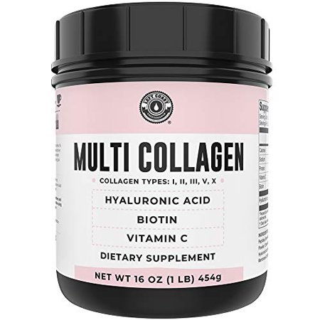 Collagen with Biotin, Hyaluronic Acid, Vitamin C, 1 lb Powder. Hydrolyzed Multi Collagen Peptide Protein. Types I, II, III, V, X, Collagen for Hair, Skin, Nails*. Collagen Supplement for Wom - 644216980284