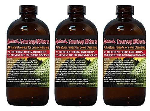 Soursop Bitters x 3 Bottles 16oz - Natural Remedy for Colon Cleansing - 644558879789
