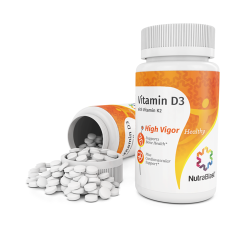 NutraBlast Vitamin D3 & K2 2000IU/ 75Mcg Cholecalciferol & Mk7 - Non-GMO - Supports Cardiovascular, Immune System, Teeth, Bones and Brain Health - Made in USA (90 Cherry Chewable Tablets) - 644766065967