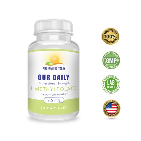 L-Methylfolate 7.5 mg / 7500 mcg Maximum Strength Active Folate 5-MTHF Filler Free Gluten Free Non-GMO Vegetarian Capsules 60 Count (2 Month Supply) - 644766550371