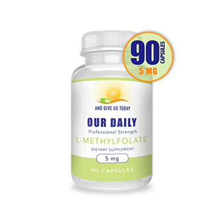 L-Methylfolate 5 mg / 5000 mcg Maximum Strength Active Folate 5-MTHF Filler Free Gluten Free Non-GMO Vegetarian Capsules 90 Count (3 Month Supply) - 644766550456