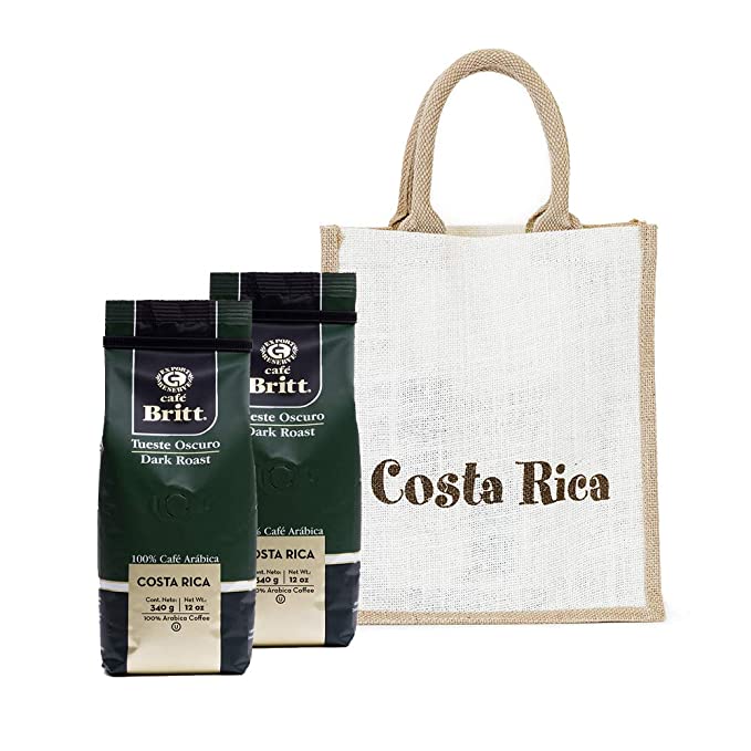  Café Britt® - Costa Rican Dark Roast Gift Set (12 oz.) (2-Pack) With Gift Bag - Whole Bean Arabica Coffee, Kosher, Gluten Free, 100% Gourmet & Dark Roast (1 Year Shelf-Life)  - 645860013571