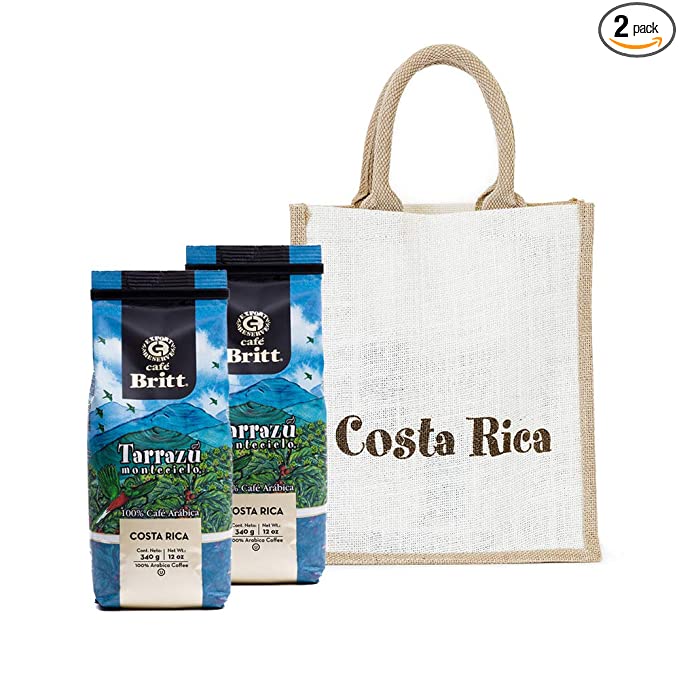  Café Britt® - Costa Rican Montecielo, Coffee From Tarrazu Gift Set (12 oz.) (2-Pack) With Gift Bag - Whole Bean Arabica Coffee, Kosher, Gluten Free, 100% Gourmet & Dark Roast  - 645860013595