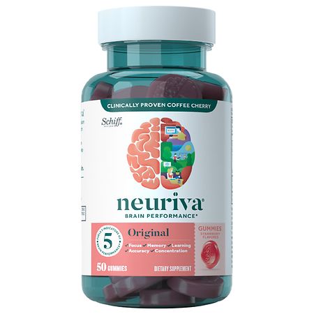 Neuriva Original Brain Health Support Strawberry Gummies (50 count) Brain Support With Phosphatidylserine & Decaffeinated Clinically Tested Coffee Cherry - 647865195009