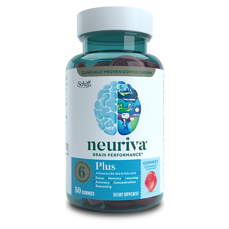 Neuriva Plus Brain Health Support Strawberry Gummies (50 count) Brain Support With Phosphatidylserine Vitamin B6 & Decaffeinated Clinically Tested Coffee Cherry - 647865195023