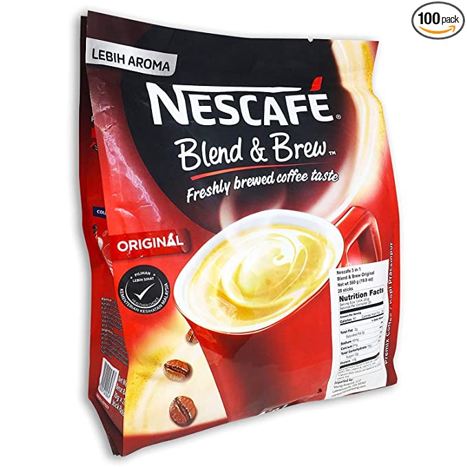  4-PACK Nescafe 3-in-1 Original Blend and Brew Premix Instant Coffee (112 Sticks)  - 053176481708