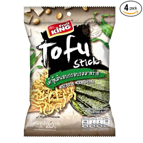  Fruit King, Freze Dried Tofu Stick with Seaweed Flavor, Size 20g X 4 Packs  - 648275965855