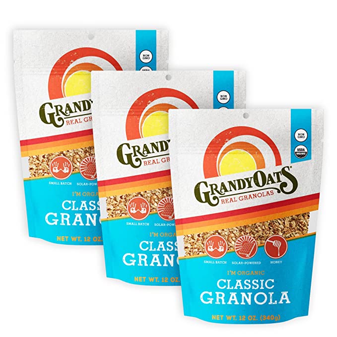  GrandyOats Classic Granola, Certified Organic Granola Cereal, Low Sugar - Made with Oats, Pumpkin Seeds, Walnuts and Cashews, 12oz Bags, Bulk Pack of 3 - 648960017012