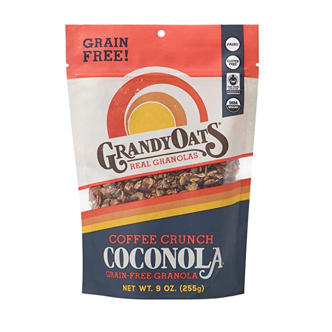 GrandyOats Coconola Gluten Free Granola - Certified Organic, Non-GMO, Grain Free, Paleo Friendly, Low Carb and Low Sugar (Coffee Crunch, 1 Pack) - 648960075104